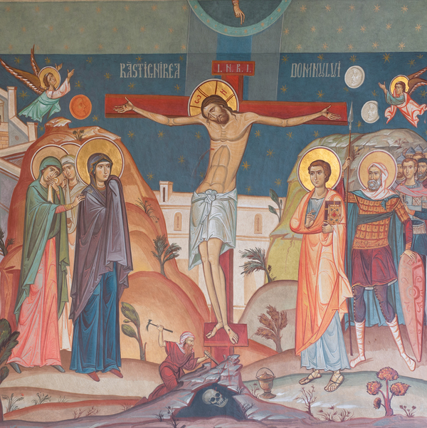 Am Karfreitag wird Christus auf Golgatha gekreuzigt. Durch seinen Tod nimmt er alle Sünden auf sich und erlöst die Menschheit. Der Überlieferung nach befand sich auf Golgatha auch das Grab Adams. Der Sündenfall und die Erlösung von seinen Folgen lieg